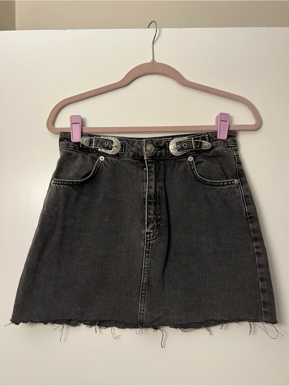 Topshop Black Denim Mini Skirt with Western Buckle